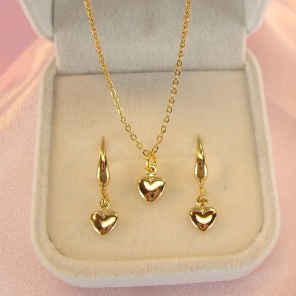 Gold Petite Heart Earring & Necklace set